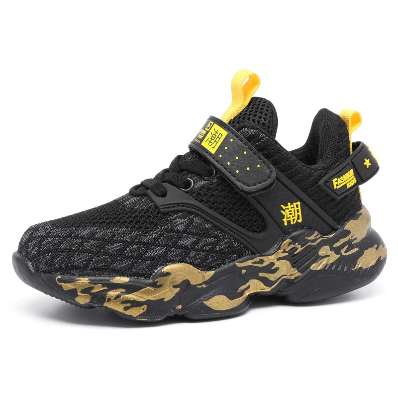 Childrens Sports Shoes Street Fashion Comfortable Walking Soft Soled Casual Shoes Boys Breathable Mesh Tennis Training Shoes