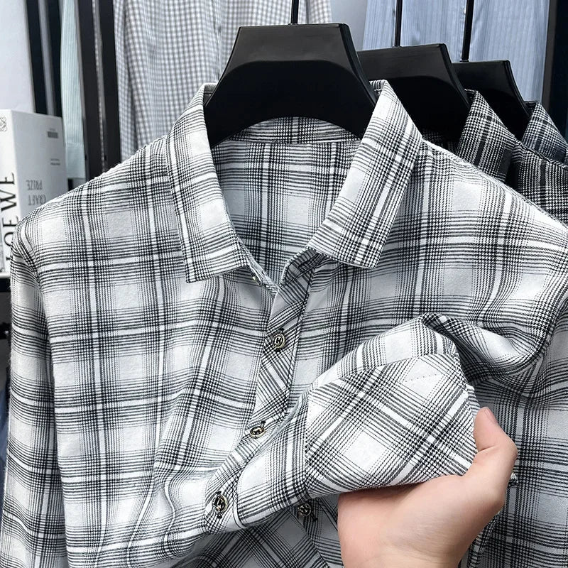 Mens Plaid Pattern Long Sleeve Button Down Shirts Classic Casual Tops Soft Comfortable Breathable Shirts