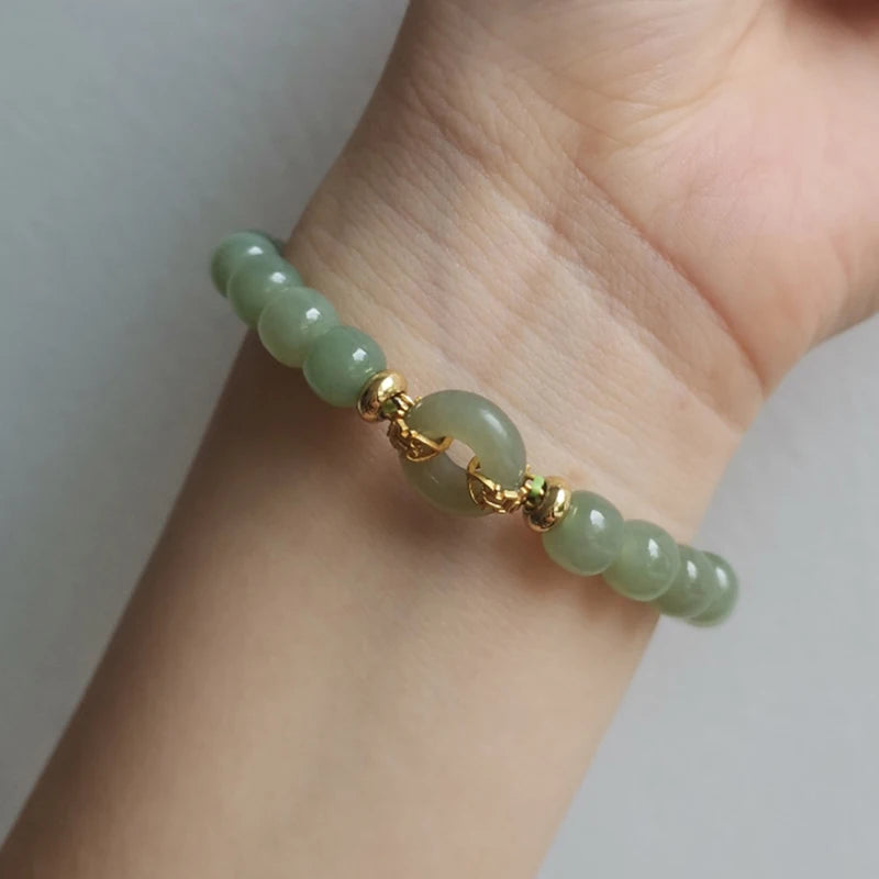 New Bohemian Vintage Beaded Natural Hetian Jade Bracelet Elegant Retro Fashion Hand Ornaments Bracelet Women Casual Jewelry Gift