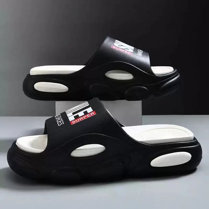 Men Thick Sole Summer Beach Slides Bathroom Anti Slip Slipper Soft Sandals Simplicity Ultra Light Letter Shoes Men Slippers