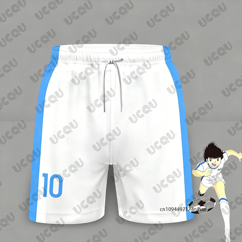 2 Piece Outfit Children Tracksuit Captain Tsubasa Football No.10 Print Tshirt+Shorts Set Casual Suit Sports Kids/Adult Clothes