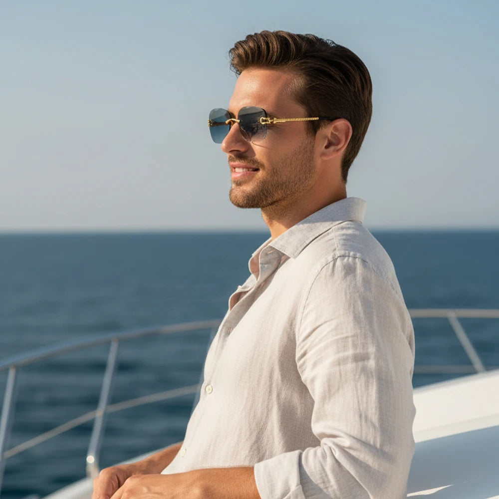 CATERSIDE Retro Fashion Sunglasses Women Men Brand Designer Rimless Gradient Sun Glasses Shades Cutting Lens Ladies Eyeglasses