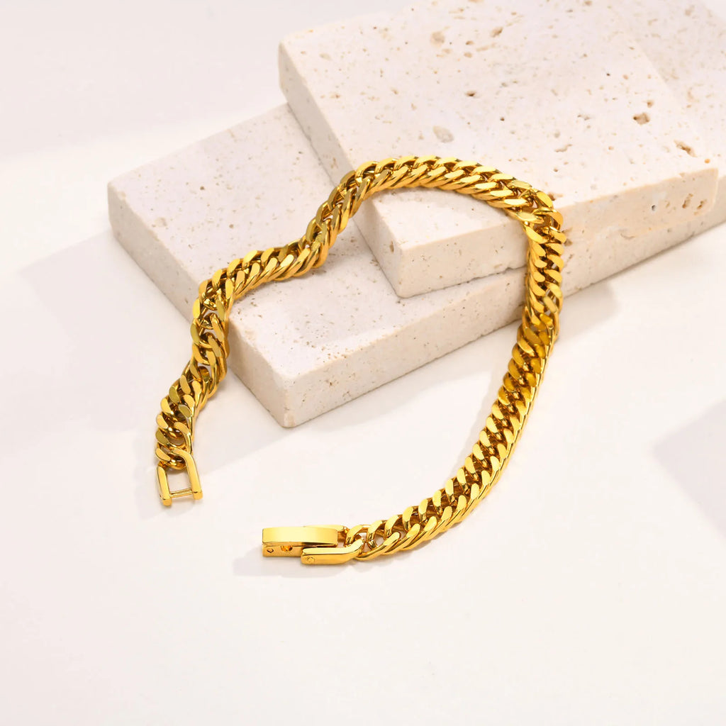 2025 New Cuban Link Chain Bracelet for Women,Gold Color Stainless Steel Chain Wristband Bracelets,Fashion Jewelry Gifts
