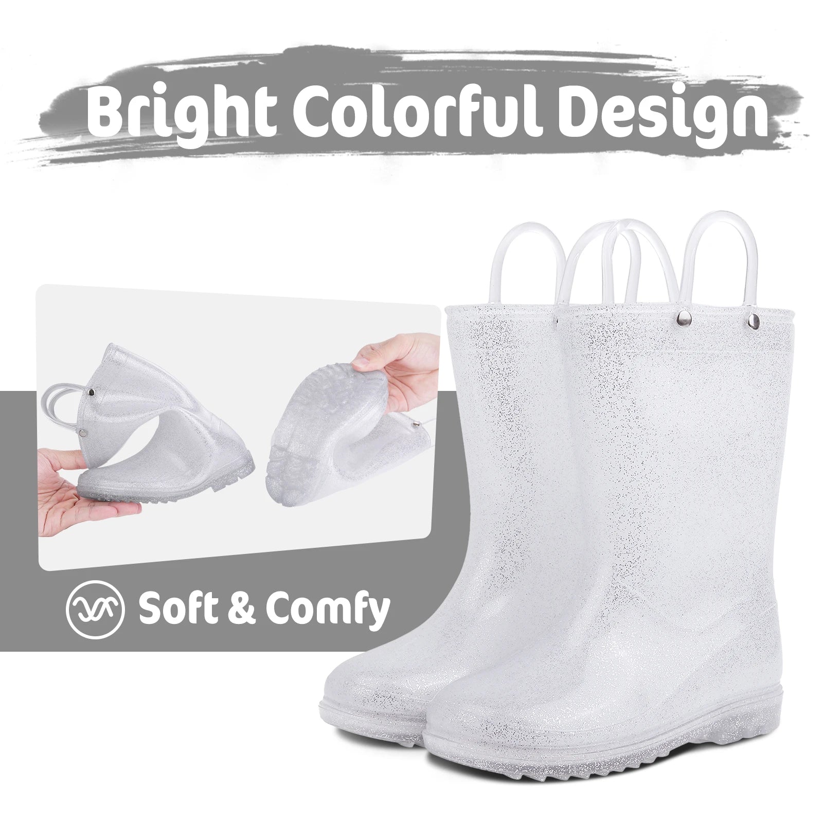 Evshine Cute Dinosaur Unicorn Unisex Rain Shoes For Girls And Boys Waterproof Non-slip Boot Toddler Kids Rain Boots With Handles