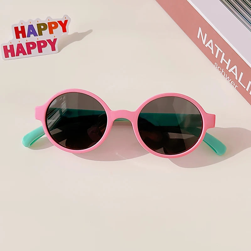 New Children Cute Checker Panel Color Round UV400 Sunglasses Baby Girls Outdoor Sun Protection Sunglasses Kid Sun Glasses