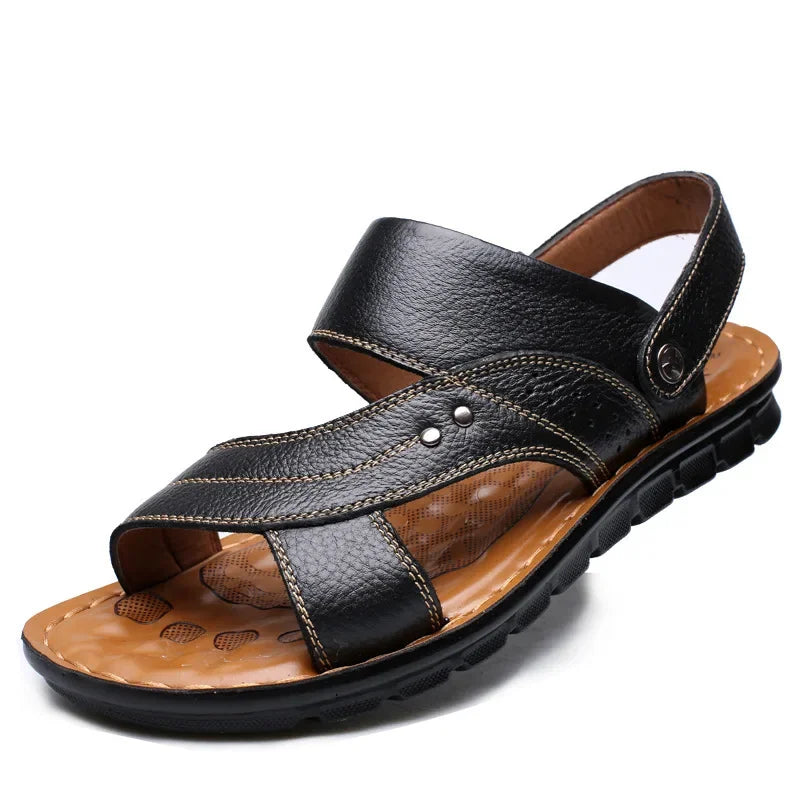 Men Leather Sandals 2026 New Summer Classic Men Shoes Slippers Soft Sandals Men Roman Comfortable Walking Footwear Big Size 48