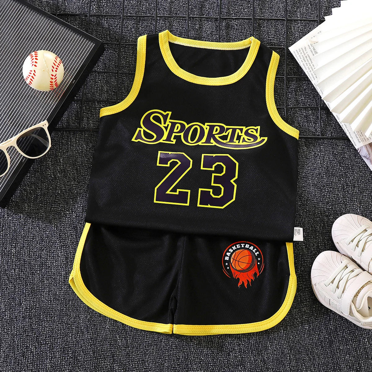 Toddler Basketball Outfit Boys Girls Mesh Breathable Tank Top Shorts Set Kids Quick Dry Active Sportswear Summer