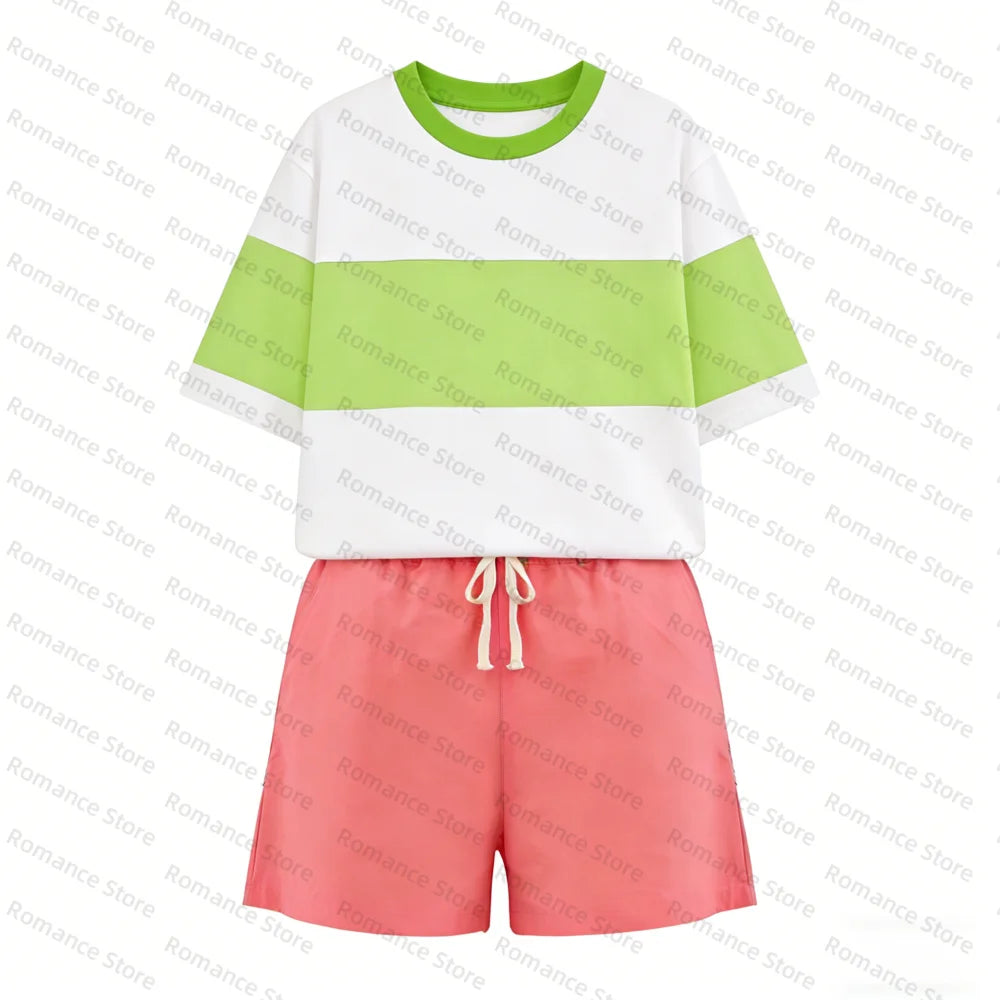 New Anime Cosplay chihiro Woman Daily Clothing LeisureLoose Sets T-shirt+shorts Cosplay Costume Gift Women's Pajama Pants Set