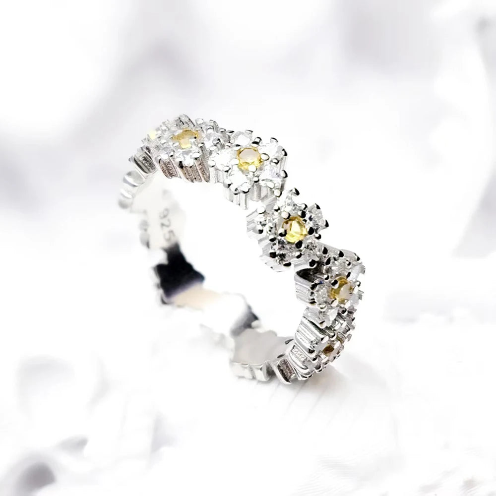 Lovely Daisy Flower Ring Europe Bohemia Fine Jewelry For Women Brand New Solid 925 Sterling Silver Gift