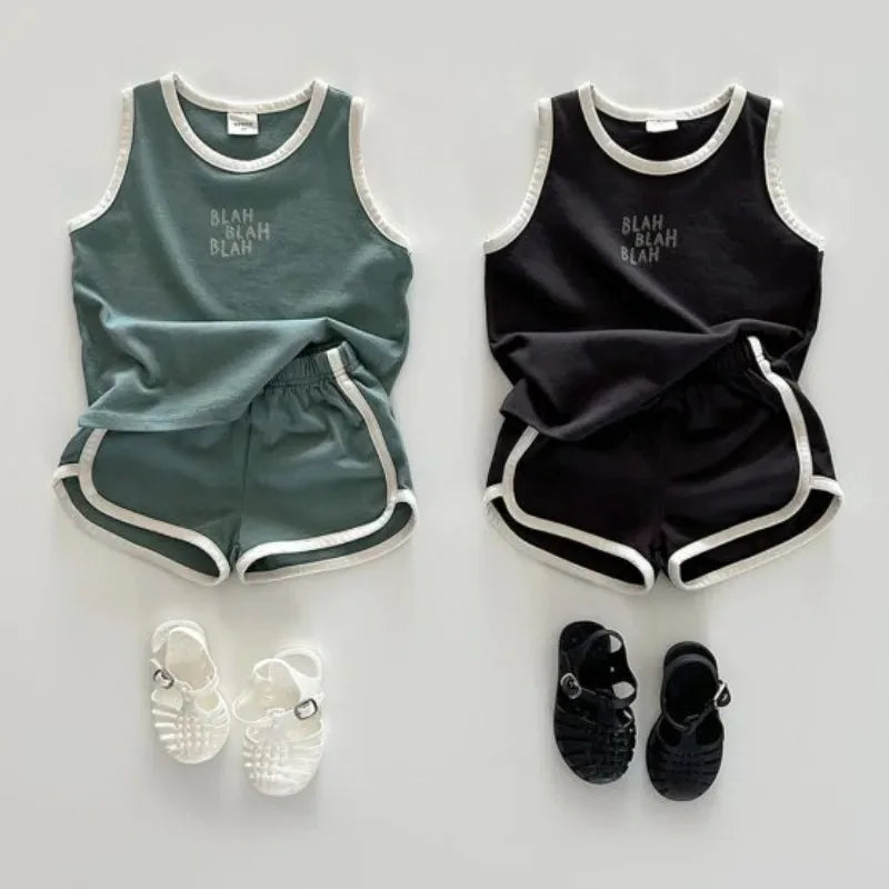 Children Camisole Sets Boys girls Vest Clothes Suit Baby Summer Cotton T-Shirts+Shorts Sleeveless Tank Top Kids Boutique Clothes