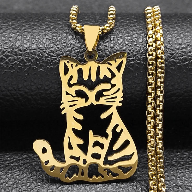 Cute Cat Ragdoll Kitty Pendant Necklace for Women Men Stainless Steel Silver Color Chain Pet Lover Gift Jewelry colar N3213S01