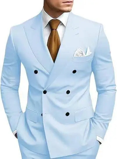 Casual British Style Two-Piece Suit Wedding Groomsmen Hosts Formal Dress Men's Fashion Urban Summer Single Button Pure Color