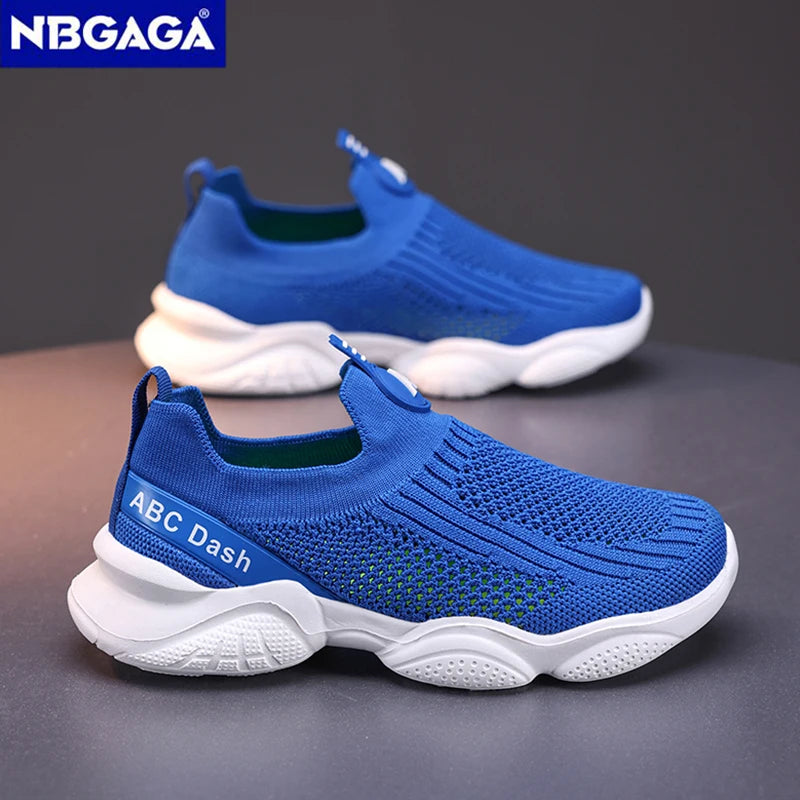Summer Children Boys Sock Shoes Fashion Knit Breathable Lightweight Running Sports Shoes Slip-On Casual Walking Footwear