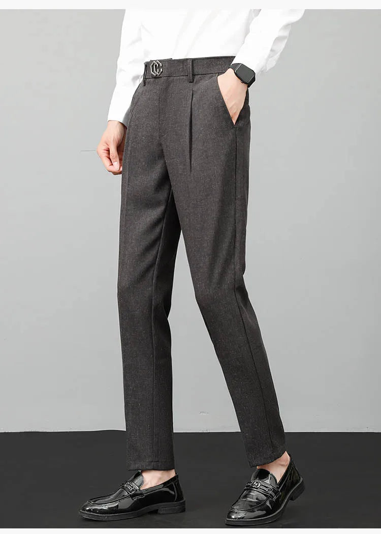 Pleated Thick Men Linen Pants Formal Clothes For Men Suits Pants High Quality 2025 Slim Fit British Business Dress Trousers male