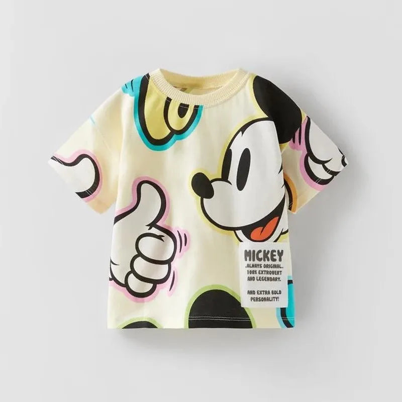 Mickey And Donald Duck Printing Base Shirt Babies Boys Cartoon Round Neck T-shirt Loose New Trendy Pullovers Unisex Summer Wear