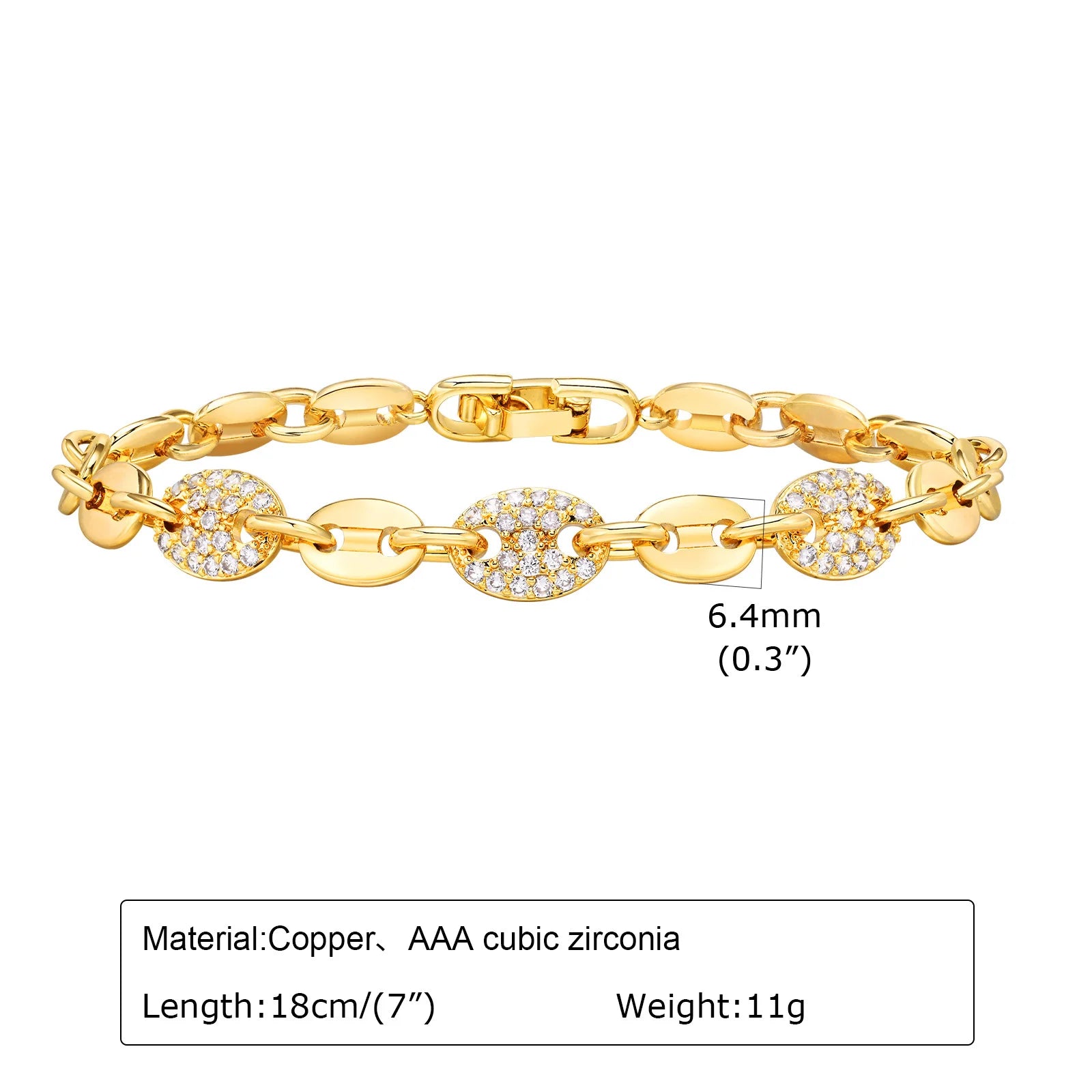 Elegant Pave Link Women's Chain Bracelets Cubic Zirconia Inlay Statement Jewelry