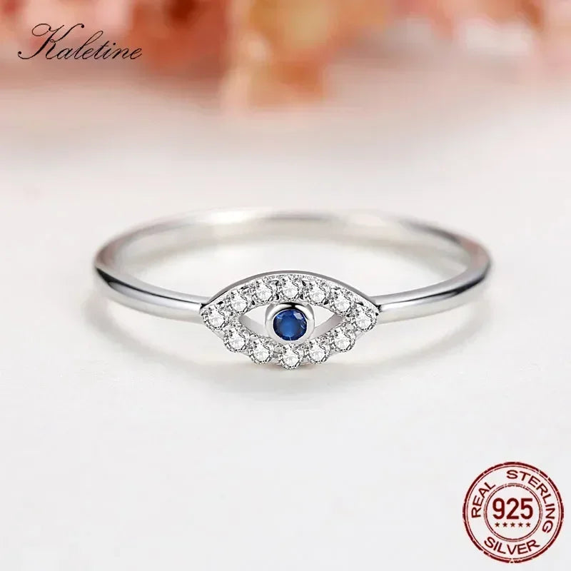 Kaletine 925 Sterling Silver Evil Eye Rings For Women Good Luck Blue Stone CZ Luxury Brand Ring Turkey Wedding Jewelry KLTR156