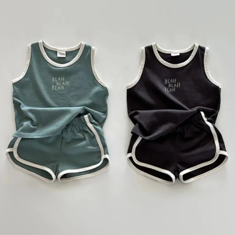 Children Camisole Sets Boys girls Vest Clothes Suit Baby Summer Cotton T-Shirts+Shorts Sleeveless Tank Top Kids Boutique Clothes