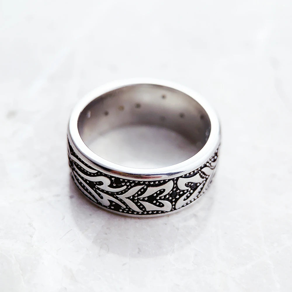 Rebellious Band Ring Black Tiger Pattern Fine Jewerly For Women Men Brand New Gift In 925 Sterling Silver