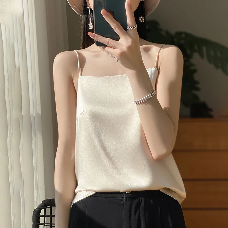 New Ice Silk Sexy Satin Strap Women's Spring/Summer Vest Solid Color Sleeveless Sexy Comfortable Silk Underwear Vest RW-D19