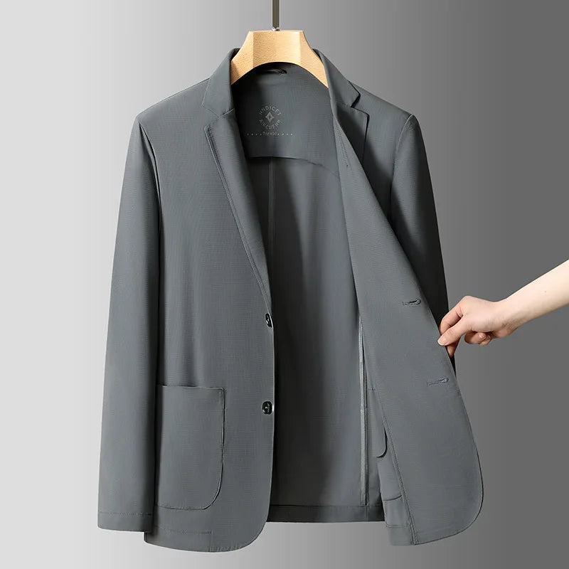 Ice Silk Original Yarn Casual Men's Suit Jacket Spring Summer New Style Breathable No-Trace Flat Collar Slim Fit Business Gen...