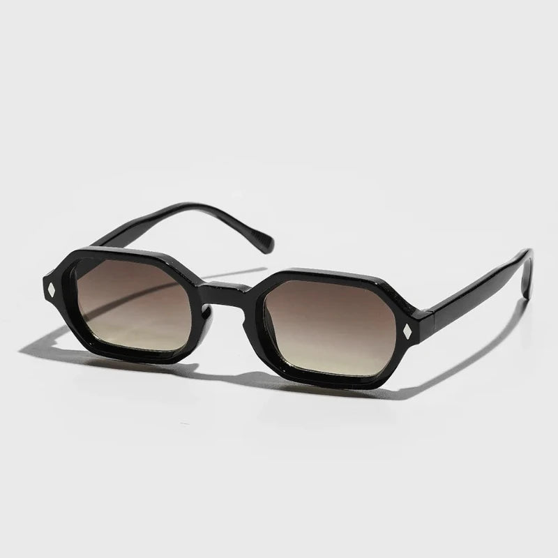New Retro Small Polygon Rectangle Sunglasses Women Shades UV400 Fashion Blue Gradient Lens Men Retro Rivets Frame Sun Glasses