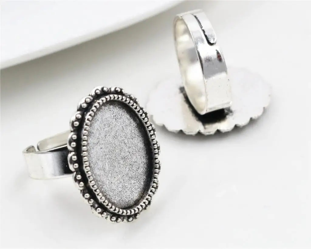 Fit 13x18mm 5pcs Bronze Antique Silver Plated Color Oval Adjustable Ring Settings Blank/Base,Fit 13x18mm Glass Cabochons
