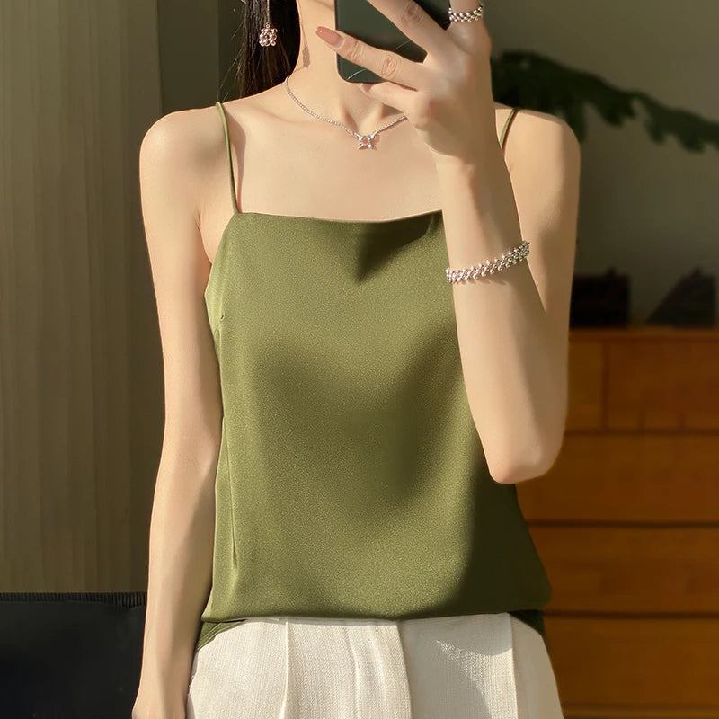 New Ice Silk Sexy Satin Strap Women's Spring/Summer Vest Solid Color Sleeveless Sexy Comfortable Silk Underwear Vest RW-D19