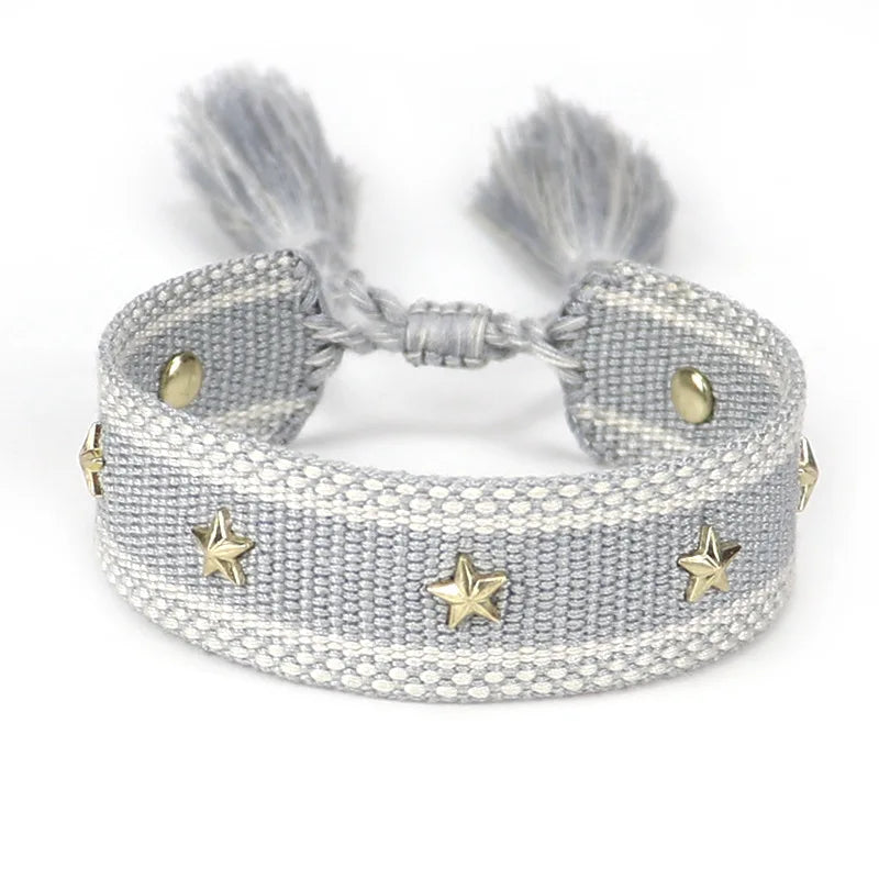 Vintage Friendship Bracelets STARS | MOON Bracelets Adjustable Woven Arm Stacked Jewelry
