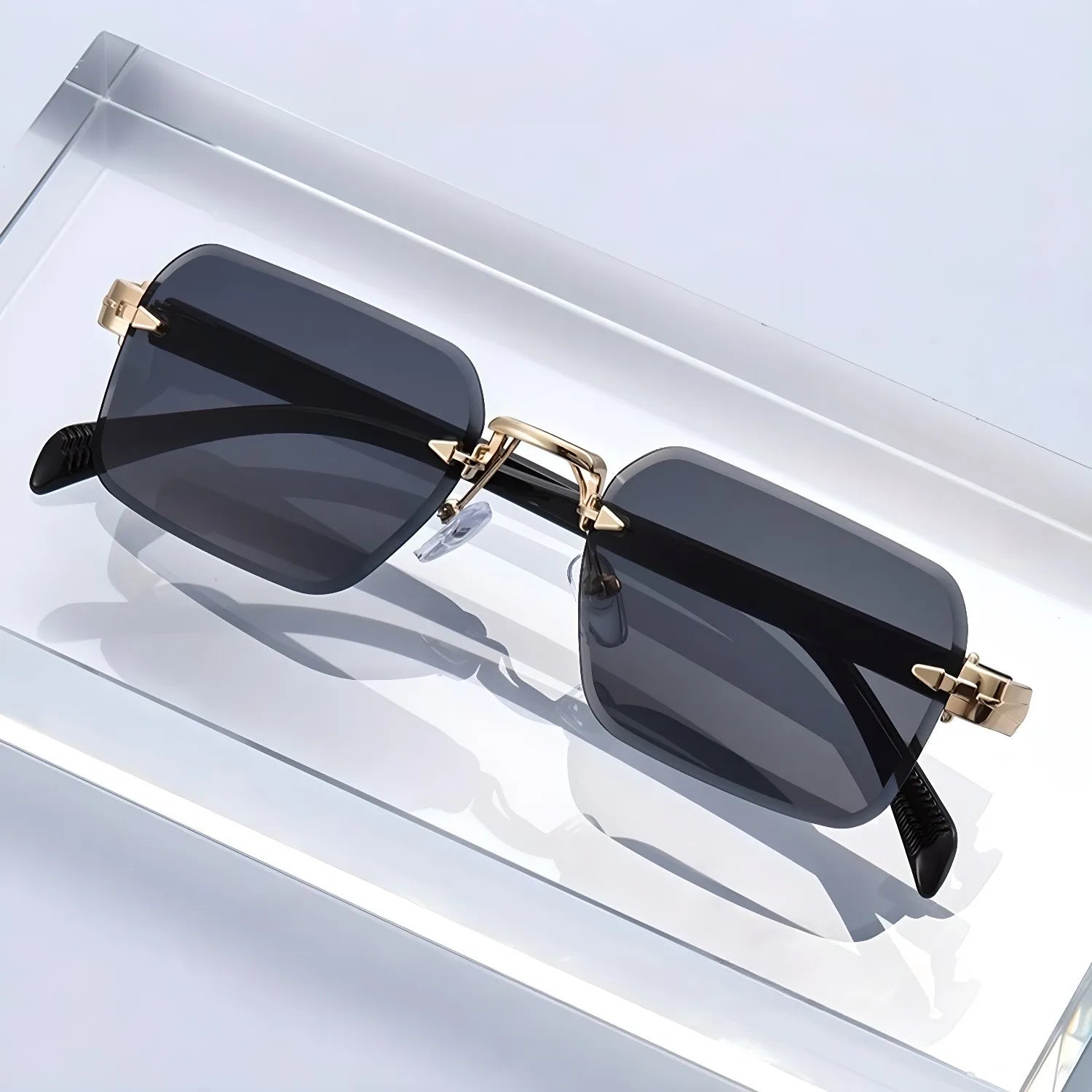 Luxury Rimless Square Sunglasses Men Women Metal Hinge Cut Edge UV400 Retro Elegant Ethnic Fashion Trendy Shades 2239