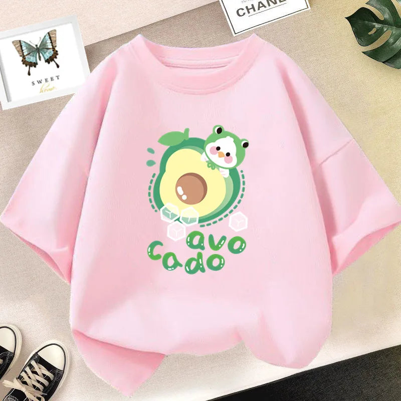 Lovely Avocado T Shirts for Girls Tops Summer Loose Cartoon Aesthetic Casual T Shirt Vintage Lemon Fruit Tshirt