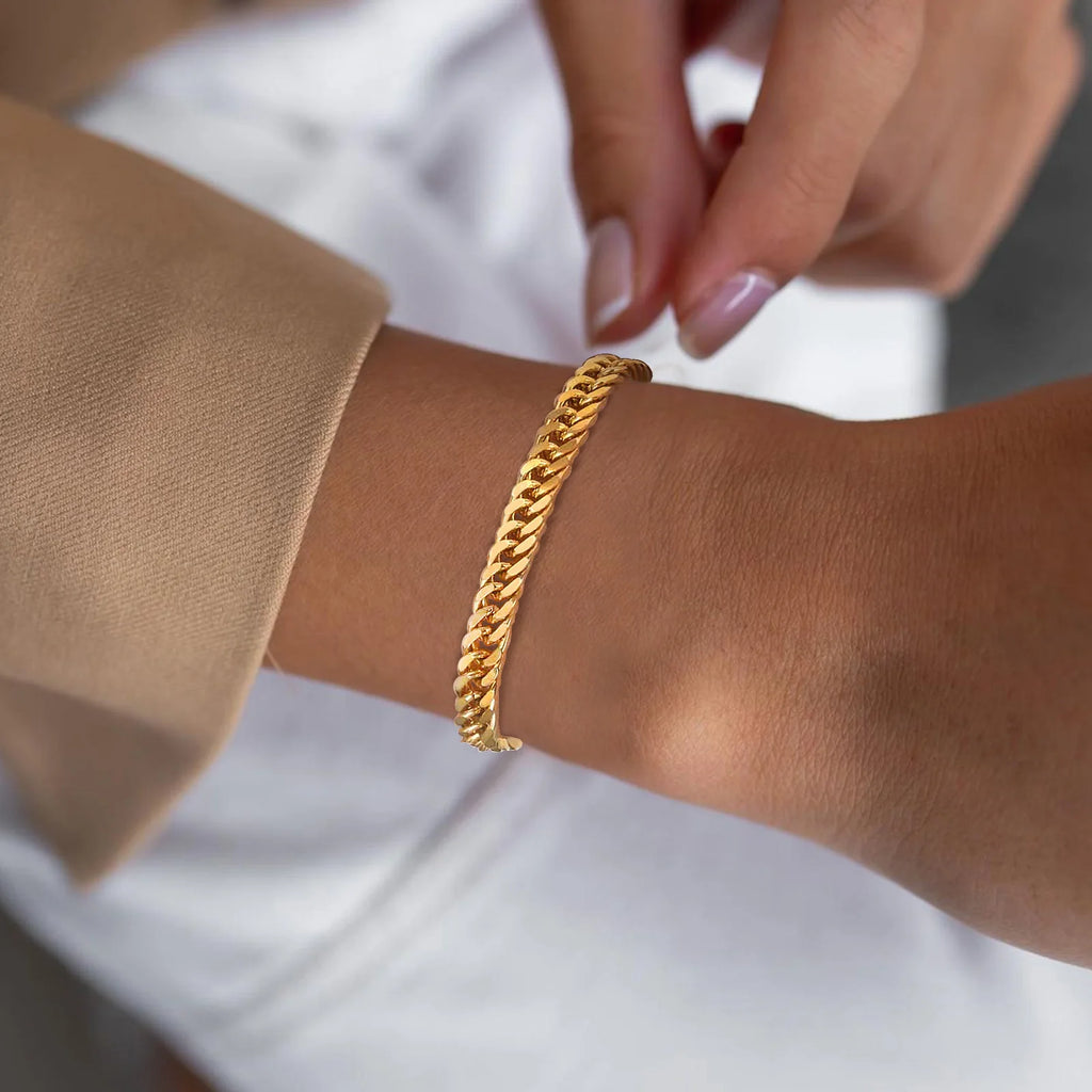 2025 New Cuban Link Chain Bracelet for Women,Gold Color Stainless Steel Chain Wristband Bracelets,Fashion Jewelry Gifts