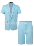 Summer Casual Short Sleeve Men's Two-Piece Suit Set Fashionable Polyester Lightweight Business Style Single Button Closure