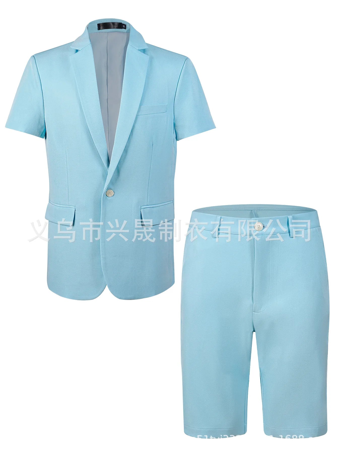 Summer Casual Short Sleeve Men's Two-Piece Suit Set Fashionable Polyester Lightweight Business Style Single Button Closure