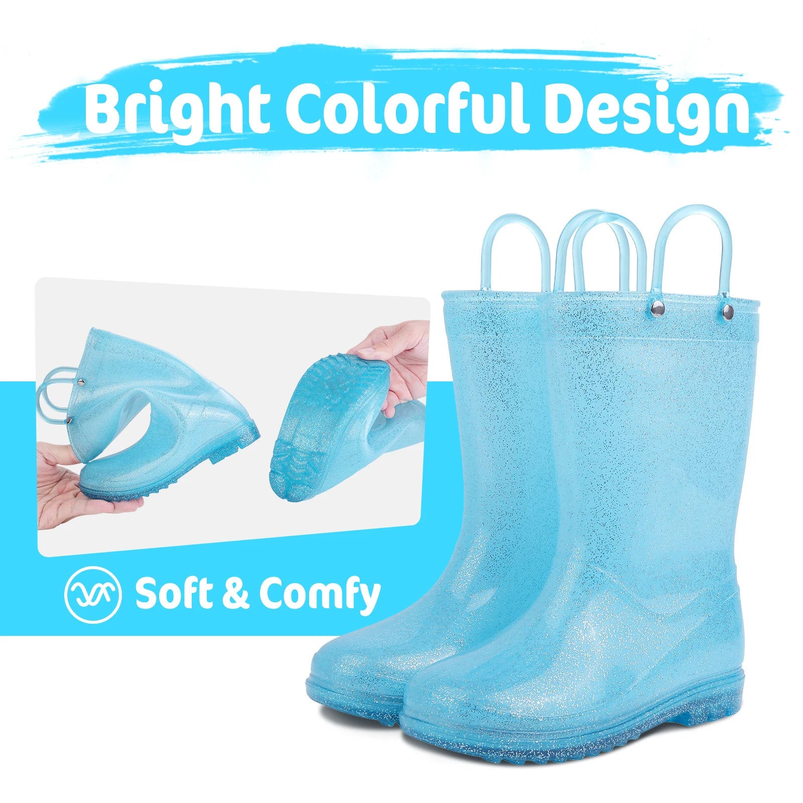 Evshine Cute Dinosaur Unicorn Unisex Rain Shoes For Girls And Boys Waterproof Non-slip Boot Toddler Kids Rain Boots With Handles