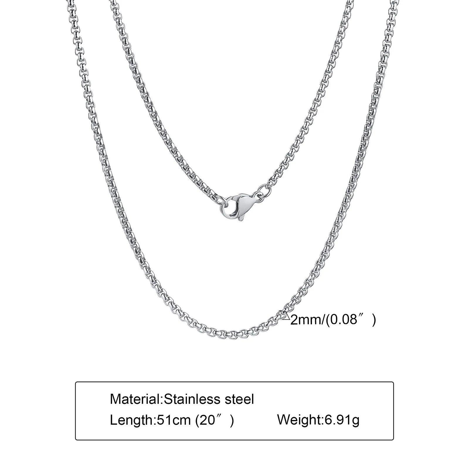 Round Box Chain for Men Boys,Gold Silver Black Plated Stainless Steel Chain Collars,Unisex Jewelry Gifts,18 to 30 Inch