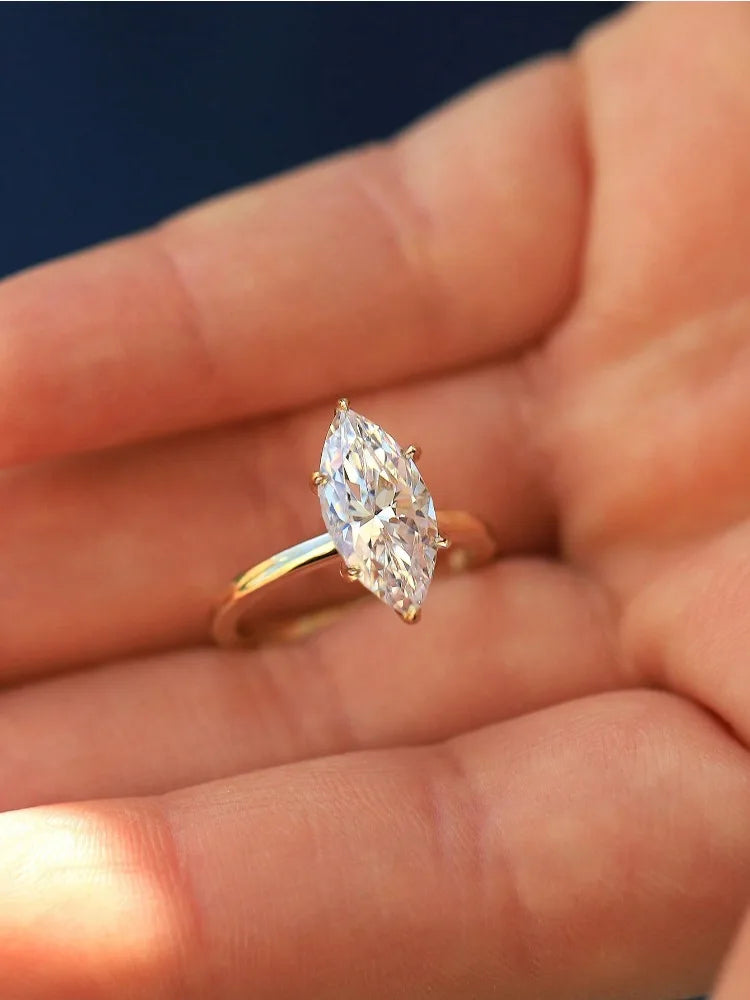 GRA Luxury Fashion 1-2CT Real Marquise Moissanite Diamond Wedding Engagement Rings for Women 925 Sterling Silver Fine Jewelry