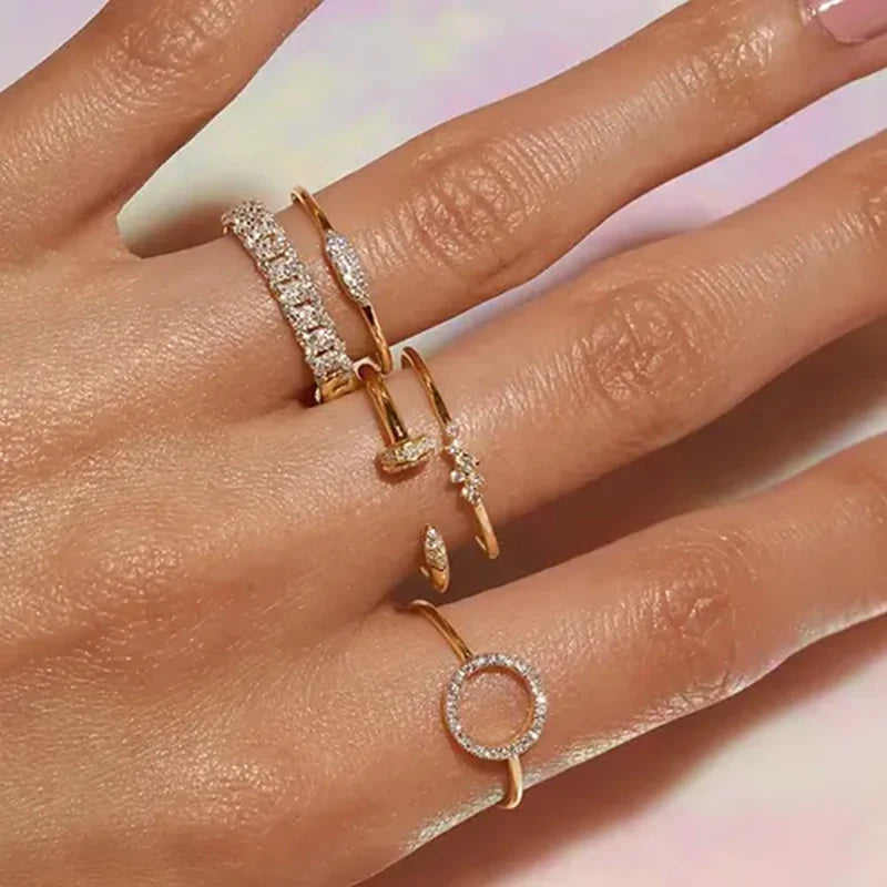 925 Sterling Silver Original Certificate Zircon Nail Open Cuff Ring For Women Fine Jewelry Gold Plated