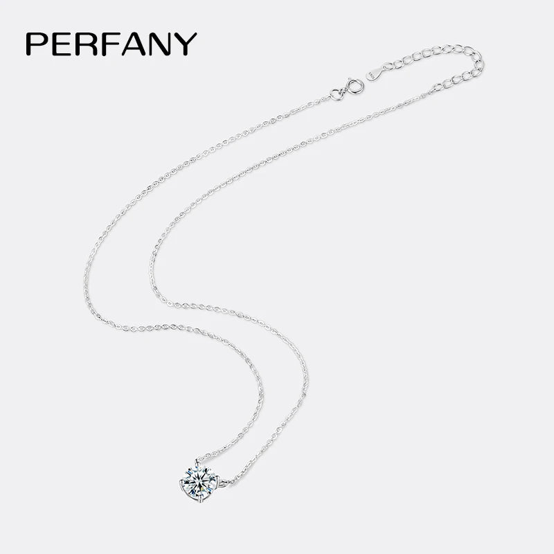 PERFANY 1-5 Carat Moissanite Necklace for Women S925 Pure Silver Diamond Classic Four Claw Pendant Wedding Jewelry