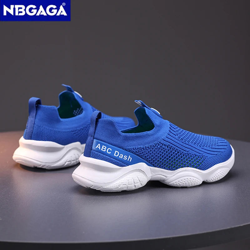 Summer Children Boys Sock Shoes Fashion Knit Breathable Lightweight Running Sports Shoes Slip-On Casual Walking Footwear