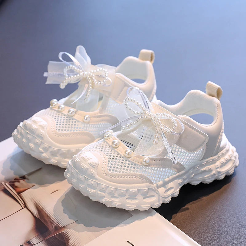 Girls' princess sandals summer 2025 new children's Baotou foreign pearl single mesh shoes for children mesh sneakers