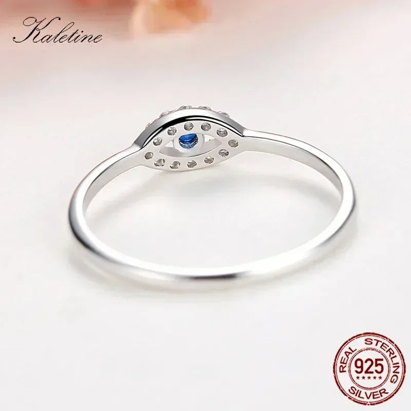 Kaletine 925 Sterling Silver Evil Eye Rings For Women Good Luck Blue Stone CZ Luxury Brand Ring Turkey Wedding Jewelry KLTR156