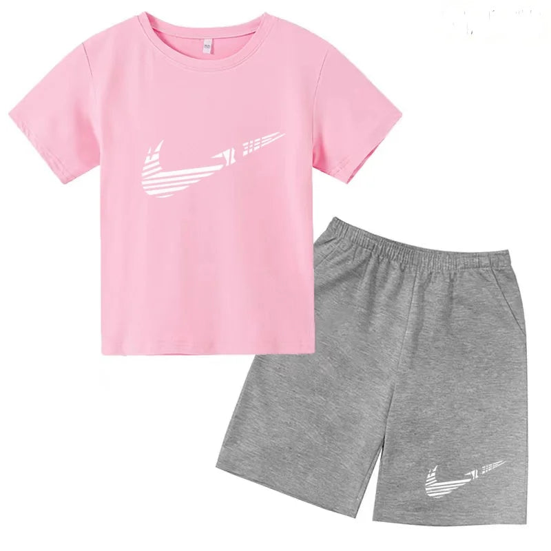 Children Clothes T-shirt Fashion Short-Sleeved+Shorts Summer Boy Girl Toddler 3-12Years Casual Sports Brand Jogging O-collar Set