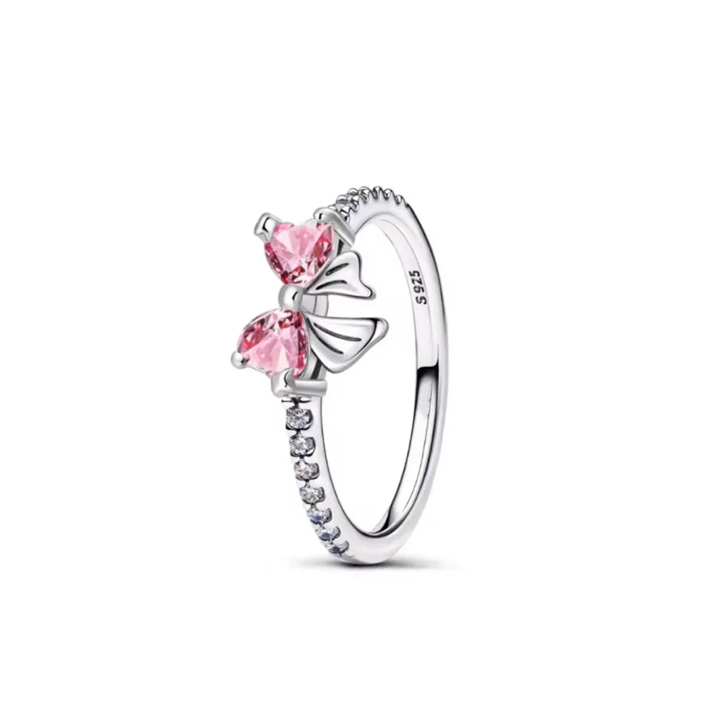 Hot Selling 925 Silver,Square,Bow,Flower,Playing Card Ring,Size 6 7 8 9,Suitable for European Women's Charm Luxury Jewelry Gifts