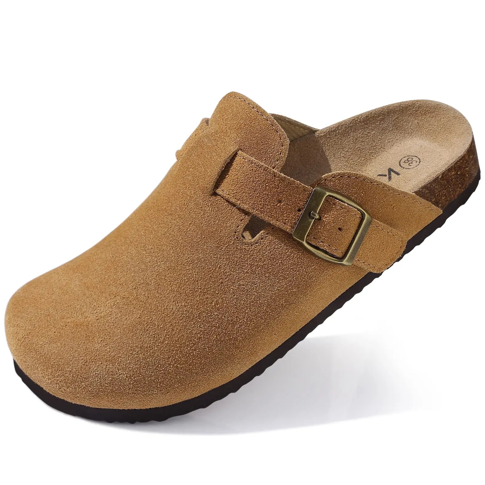 Litfun Classic Cork Clogs For Women Men Genuine Summer Clogs with Arch Support Cork Leather Home Mules Shoes Thick Beach Sandals