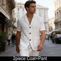 KIDWHXR Summer Man Suit Set Korean Thin Slim Short Sleeve Male 2-piece Outfit Men Single-breasted Blazer Elastic Waist Pant