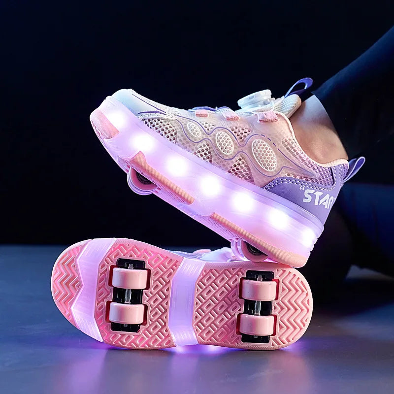 Children's Roller Skates Sports Inline Skating Shoes Boys And Girls Breathable Wheel Shoes Summer Lighting Four-Wheel Gliding...
