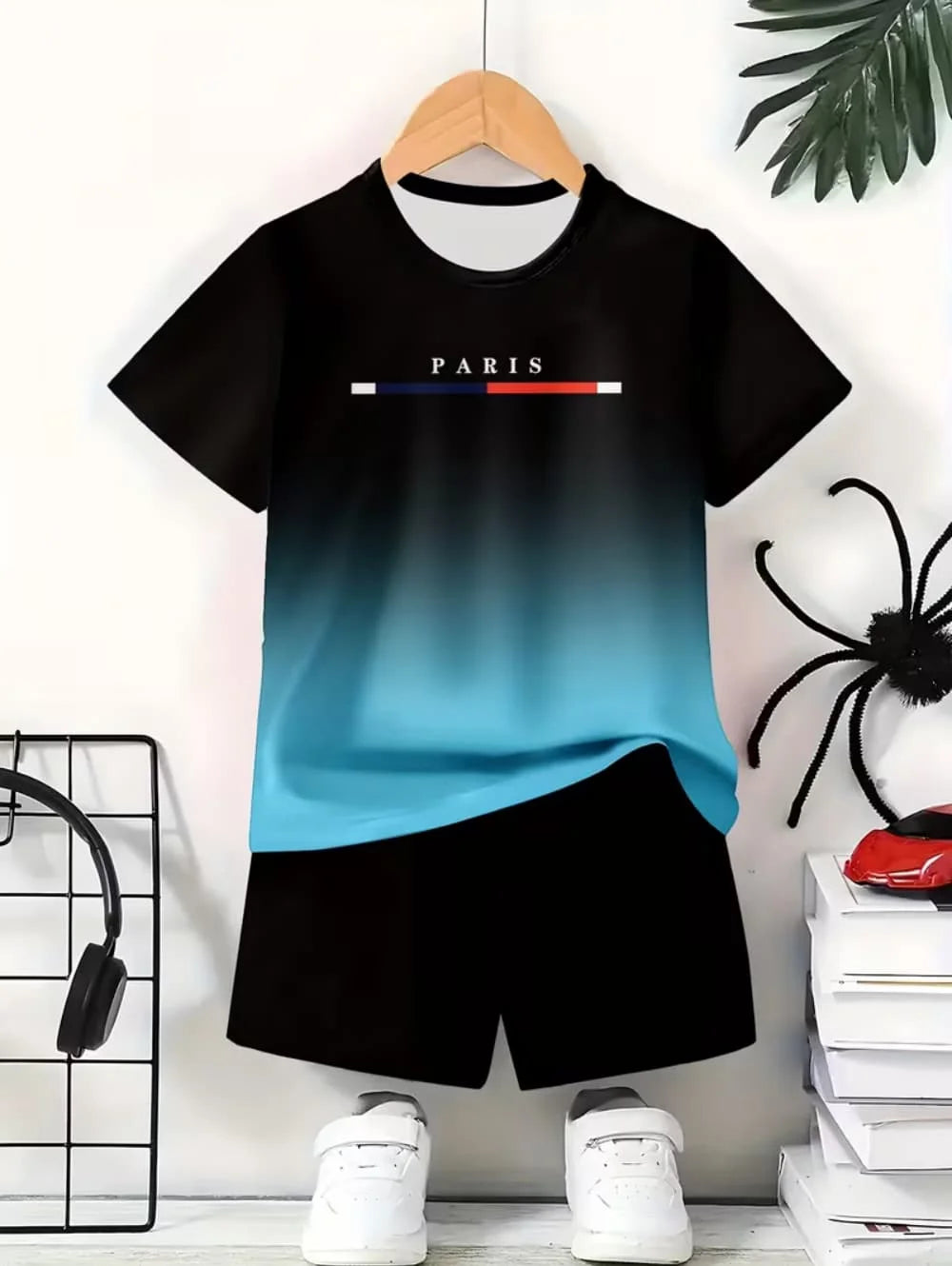 Boys Clothes Casual Colorblock Short Sleeve T-Shirt Shorts Set 2PCS Comfort Outdoor Quick Drying Sport Shirt Casual Children Top