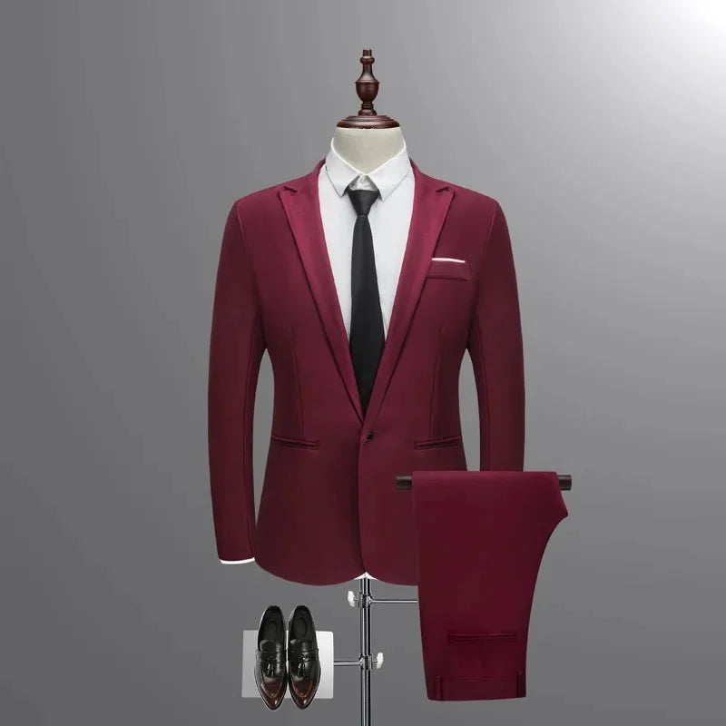 Men's Casual Business Suit Set Korean Style Slim Fit Two Piece Set Fashionable Autumn Winter Male Model Clothing