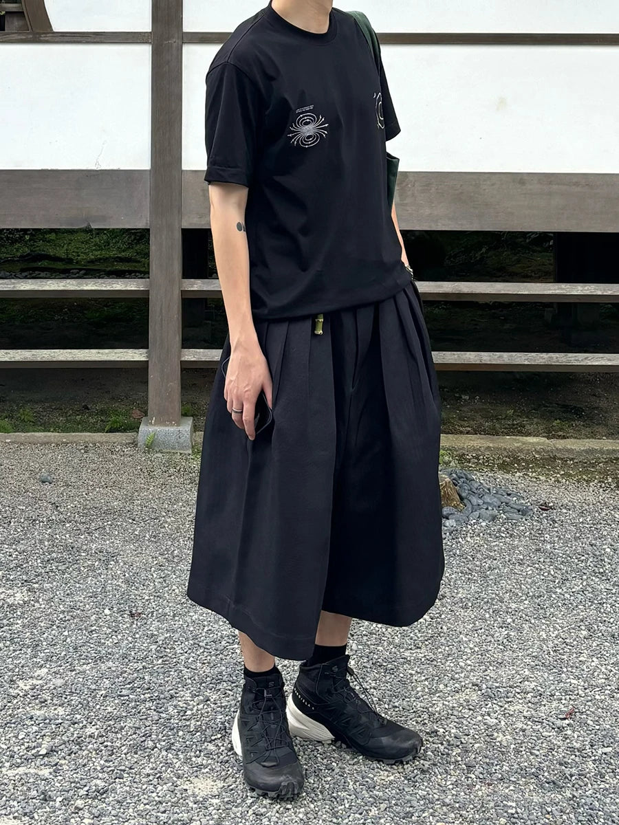 REDDACHiC Unisex Black Baggy Jorts Women Bloomers High Waist Pleated Front Plain Casual Extra-Wide Leg Short Pants Acubi Fashion